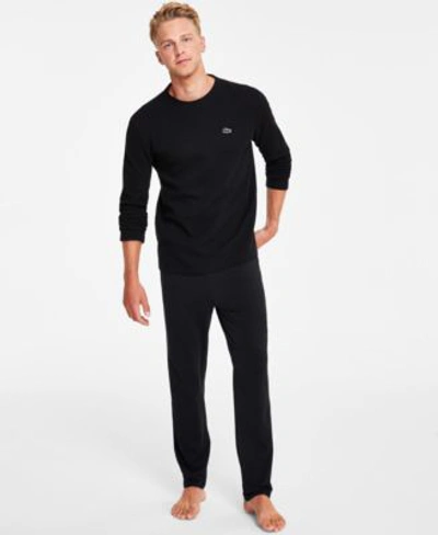Lacoste Thermal Shirt Straight Pajama Pants In Black