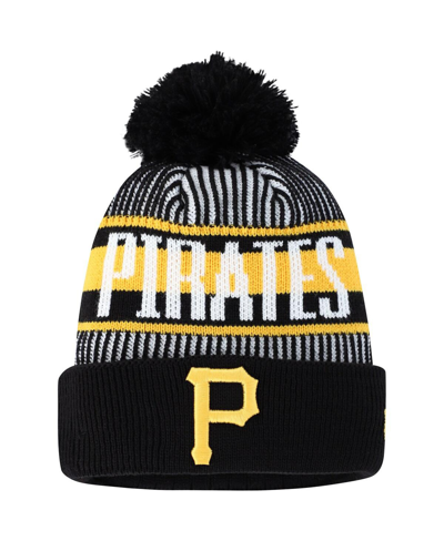 NEW ERA BIG BOYS AND GIRLS NEW ERA BLACK PITTSBURGH PIRATES STRIPED CUFFED KNIT HAT WITH POM