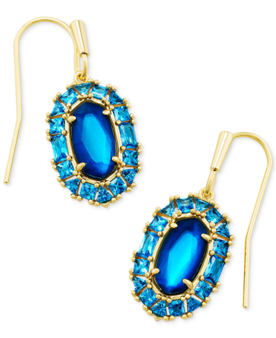 Kendra Scott Rhodium-plated Crystal-framed Mother-of-pearl Drop Earrings In Bright Grn
