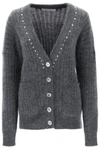 Alessandra Rich Stud-embellished V-neck Cardigan In Grey