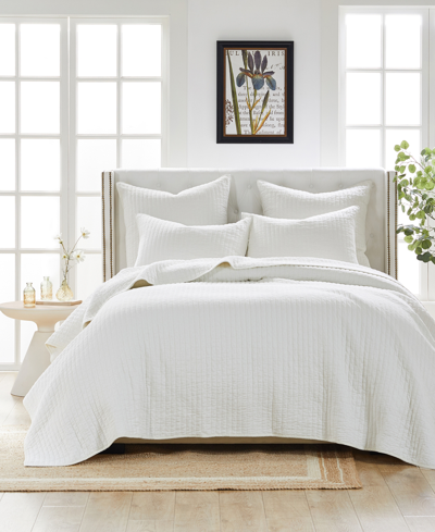 Greenland Home Fashions Monterrey Finely-stitched Cotton 3 Piece Quilt Set, King In Off-white