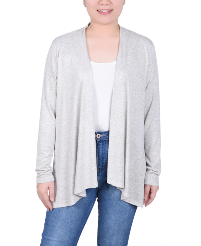 Ny Collection Petite Long Sleeve Swing Cardigan Sweater In Light Gray