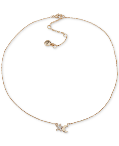 Dkny Gold-tone Crystal Pave Star Moon Pendant Necklace, 16" + 3" Extender In White