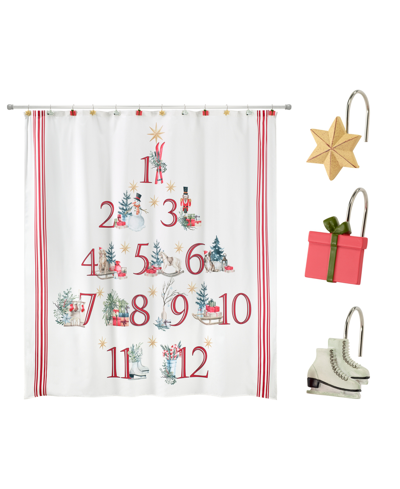 Avanti Holiday Countdown Shower Curtain And Shower Hooks, 13 Piece Set In Multicolor