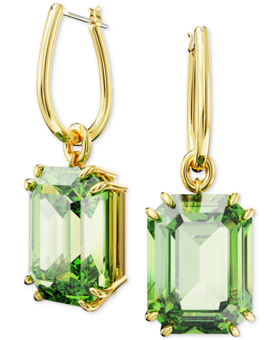 Swarovski Gold-tone Color Octagon Crystal Charm Hoop Earrings In Green