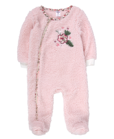 Baby Essentials Baby Boys And Baby Girls Sherpa Footed Coverall In Pink