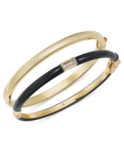 On 34th Gold-tone 2-pc. Set Enamel & Stone Hinge Bracelet, 2.3", Created For Macy's In Black