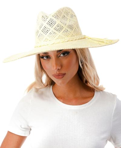 Marcus Adler Women's Wide Brim Straw Hat With Ribbon Trim In Ecru