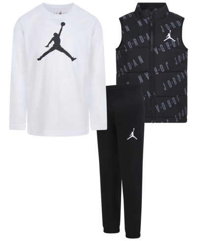 Jordan Kids' Toddler Boys Jumpman Printed Vest, T-shirt And Pants, 3-piece Set In Black,white