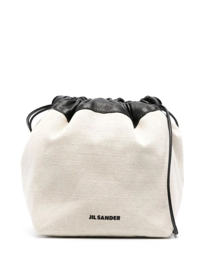 Jil Sander Natural Canvas And Leather Bucket Bag In Beige