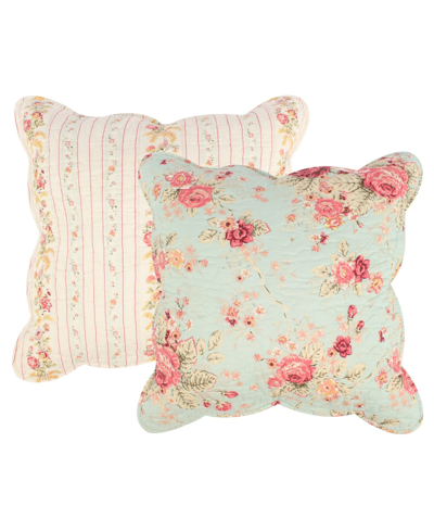 Greenland Home Fashions Antique Rose Shabby Chic Decorative Pillow Set, 18" X 18" In Blue