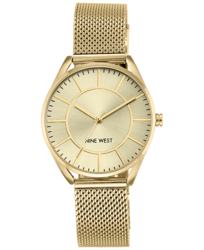Nine West Women's Gold-tone Stainless Steel Mesh Bracelet Watch 34mm Nw-1922chgb In Light Champagne