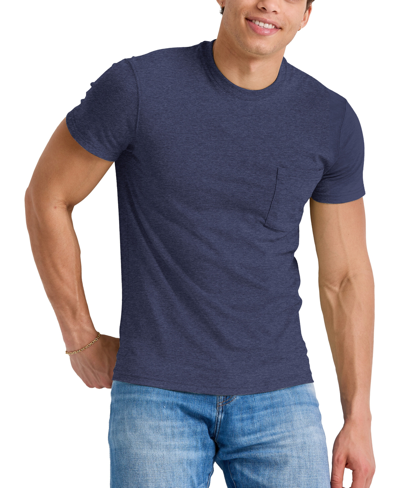 Alternative Apparel Men's Hanes Originals Cotton Short Sleeve Pocket T-shirt In Athletic Navy Heather - U.s. Grown Cotto