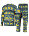 Concepts Sport Navy Michigan Wolverines Ugly Sweater Knit Long Sleeve Top And Pant Set In Navy