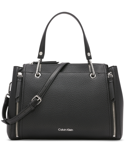 Calvin Klein Garnet Triple Compartment Top Zipper Satchel In Black,silver