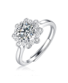 STELLA VALENTINO STERLING SILVER WHITE GOLD PLATED WITH 1CTW ROUND LAB CREATED MOISSANITE BEZEL FLOWER PETAL CLUSTER 