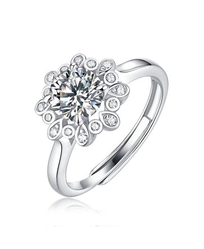 Stella Valentino Sterling Silver With 1ctw Round Lab Created Moissanite Bezel Flower Petal Cluster Engagement Anniver