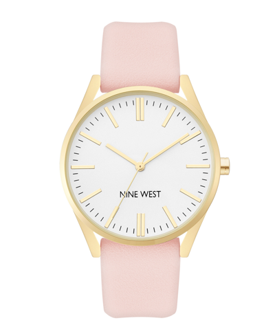 Nine West Women's Quartz Pink Faux Leather Band Watch, 36mm In Pink,gold-tone