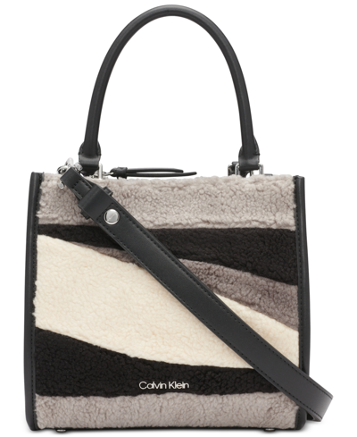 Calvin Klein Moon Shearling Triple Compartment Convertible Satchel In Black,stone Multi