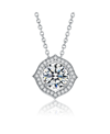 STELLA VALENTINO STERLING SILVER WHITE GOLD PLATED WITH 1CTW LAB CREATED MOISSANITE ROUND HALO VINTAGE STYLE PENDANT 
