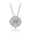 Stella Valentino Sterling Silver With 1ctw Lab Created Moissanite Round Halo Vintage Style Pendant Necklace