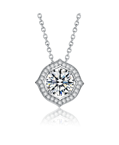 Stella Valentino Sterling Silver With 1ctw Lab Created Moissanite Round Halo Vintage Style Pendant Necklace