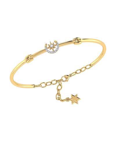 Luvmyjewelry North Star Crescent Diamond Bangle In 14k Yellow Gold Vermeil On Sterling Silver