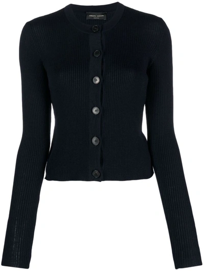 Roberto Collina Ribbed-knit Merino Wool Cardigan In Blue