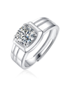 STELLA VALENTINO STERLING SILVER WHITE GOLD PLATED WITH 1CT ROUND LAB CREATED MOISSANITE SOLITAIRE GROOVED ENGAGEMENT
