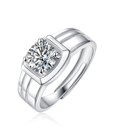 Stella Valentino Sterling Silver With 1ct Round Lab Created Moissanite Solitaire Grooved Engagement Anniversary Adjus