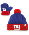 47 BRAND TODDLER UNISEX ROYAL AND RED NEW YORK GIANTS BAM BAM CUFFED KNIT HAT WITH POM AND MITTENS SET