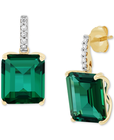 Grown With Love Lab Grown Emerald (10 Ct. T.w.) & Lab Grown Diamond (1/10 Ct. T.w.) Drop Earrings In 14k Gold