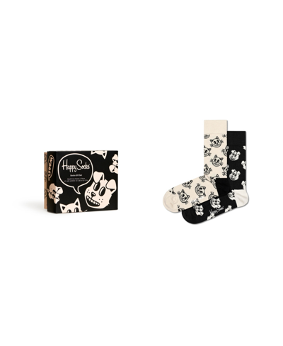 Happy Socks Pets Print Assorted 2-pack Cotton Blend Crew Socks Gift Set In Black