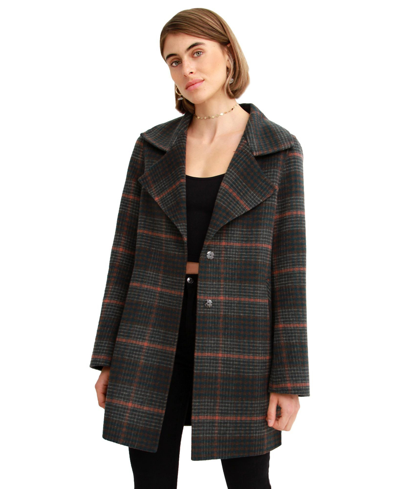 Belle & Bloom Ex-boyfriend Plaid Wool Blend Coat In Charcoal|brown|white