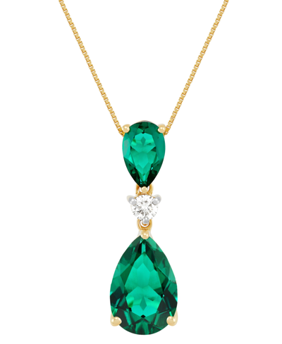 Grown With Love Lab Grown Emerald (3-1/3 Ct. T.w.) & Lab Grown Diamond (1/8 Ct. T.w.) 18" Pendant Necklace In 14k Go