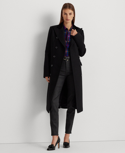 Lauren Ralph Lauren Wool-blend Twill Double-breasted Coat In Black