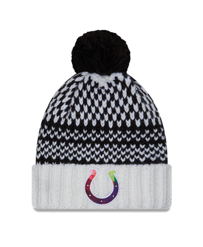 New Era Women's  Black, White Indianapolis Colts 2023 Nfl Crucial Catch Cuffed Pom Knit Hat In Black,white