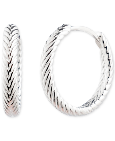 Ralph Lauren Herringbone-look Huggie Hoop Earrings In Sterling Silver, 0.64"
