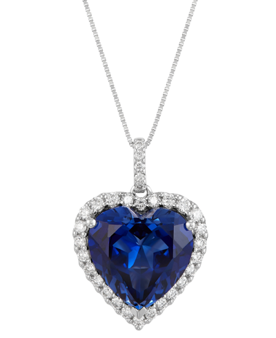 Grown With Love Lab Grown Ruby (9-1/4 Ct. T.w.) & Lab Grown Diamond (1/2 Ct. T.w.) Heart Halo 18" Pendant Necklace I In Sapphire