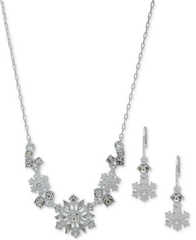 Anne Klein Silver-tone Crystal Snowflake Statement Necklace & Drop Earrings Set