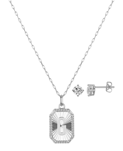 Unwritten Cubic Zirconia Initial Pendant Necklace And Stud Earring Set In Silver G