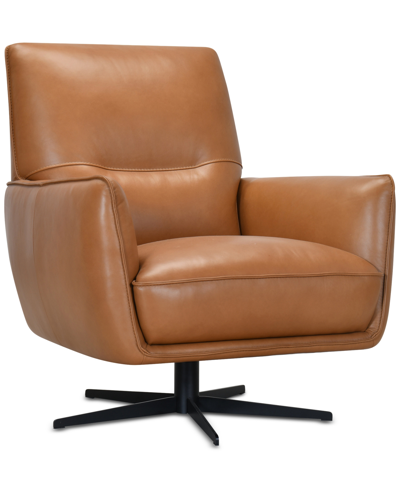 Macy's Jeddo 35" Leather Swivel Accent Chair, Created For  In Caramel