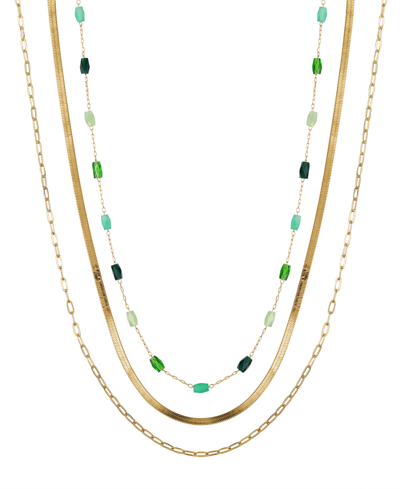 Unwritten Crystal Bead Layered 3 Piece Necklace Set In Gold