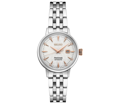 Seiko Women's Automatic Presage Diamond Stainless Steel Bracelet Watch 30mm In White