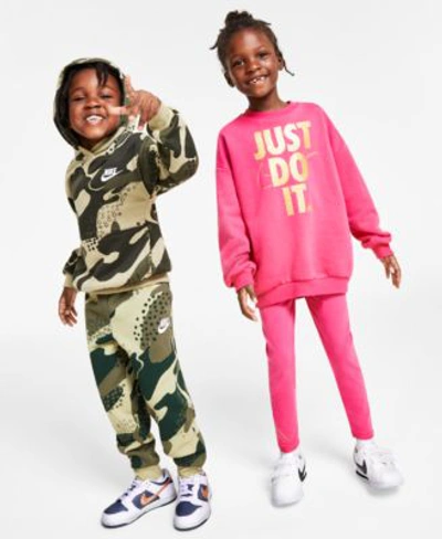 Nike Kids' Little Girls Sweatshirt Leggings Set Little Boys Camo Hoodie Jogger Pants In Fireberry