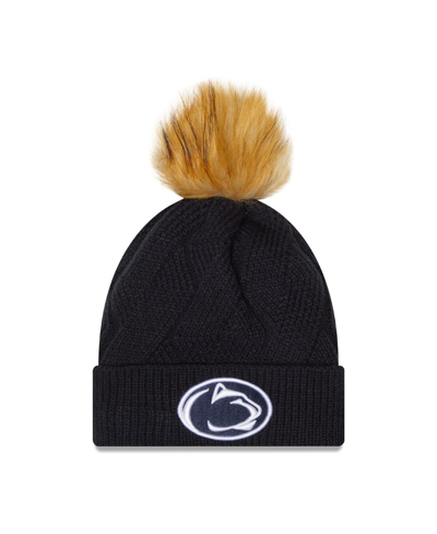 New Era Navy Penn State Nittany Lions Snowy Cuffed Knit Hat With Pom
