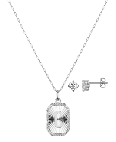 Unwritten Cubic Zirconia Initial Pendant Necklace And Stud Earring Set In Silver C