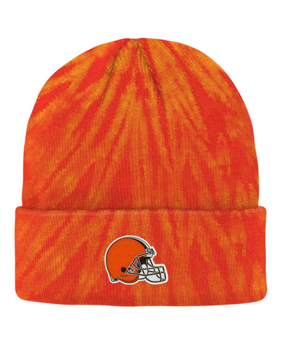 Outerstuff Kids' Big Boys And Girls Orange Cleveland Browns Tie-dye Cuffed Knit Hat