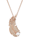 Swarovski Rose Gold-tone Nice Crystal Feather Pendant Necklace, 15" + 2" Extender In Rose Gold
