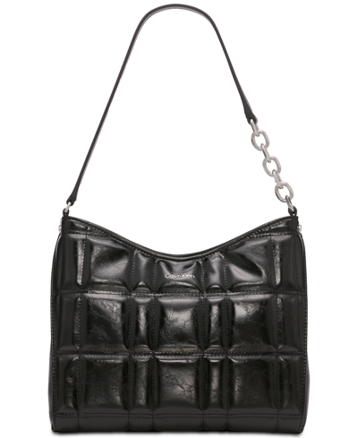 Calvin Klein Nova Quilted Tip Zipper Shoulder Bag With Chain Strap In Black,silver